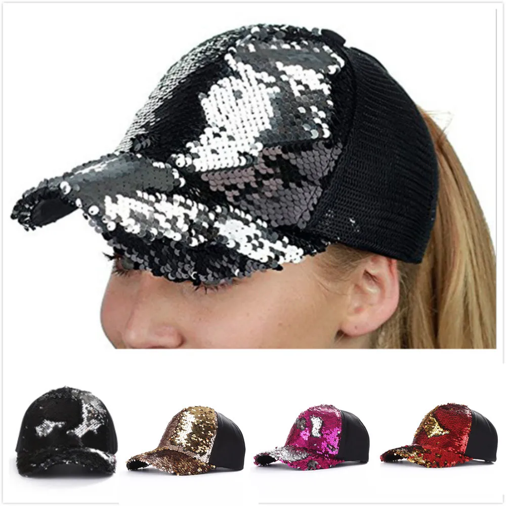 

Mens Womens Double Color Sequins Baseball Cap Adjustable Strapback Hats Sun Protection апка женская Chapeau Femme Free Shipping